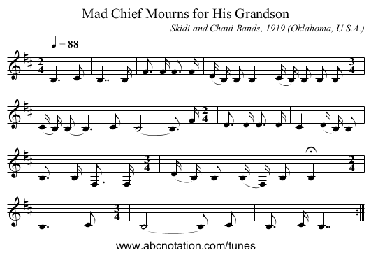 Mad Chief Mourns for His Grandson - staff notation