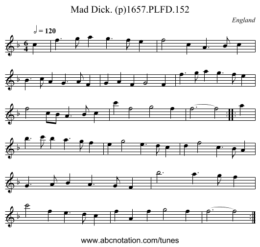 Mad Dick. (p)1657.PLFD.152 - staff notation