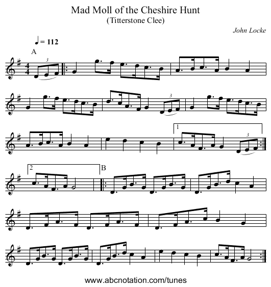 Mad Moll of the Cheshire Hunt - staff notation