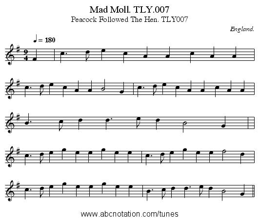 Mad Moll. TLY.007 - staff notation