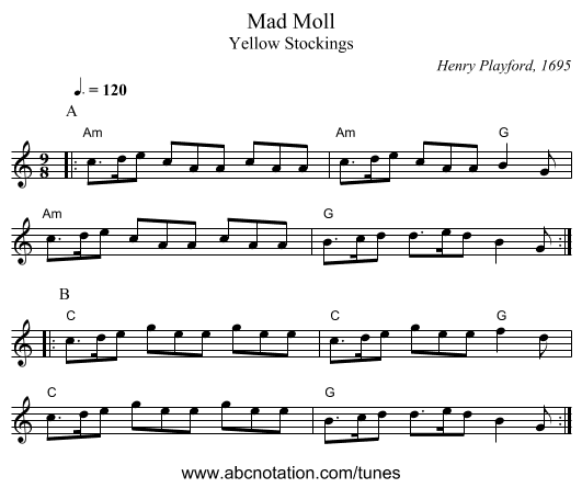 Mad Moll - staff notation