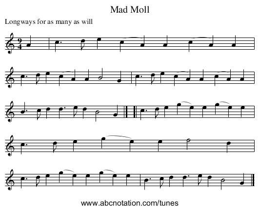 Mad Moll - staff notation
