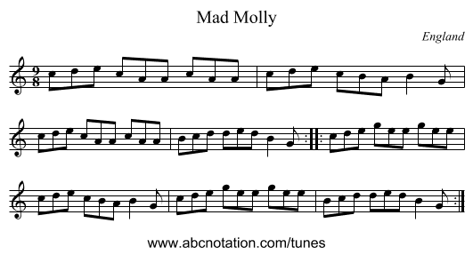 Mad Molly - staff notation