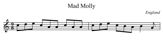 Mad Molly - staff notation