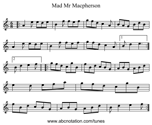 Mad Mr Macpherson - staff notation
