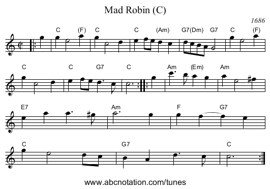 Mad Robin (C) - staff notation