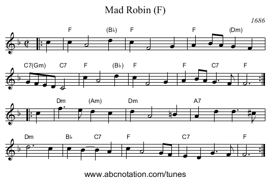 Mad Robin (F) - staff notation