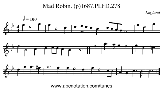 Mad Robin. (p)1687.PLFD.278 - staff notation