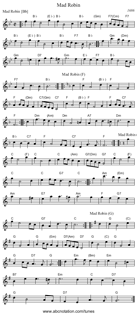 Mad Robin - staff notation