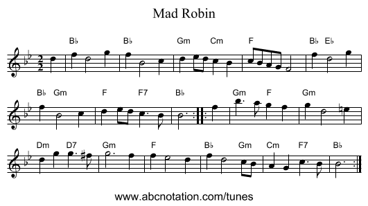 Mad Robin - staff notation