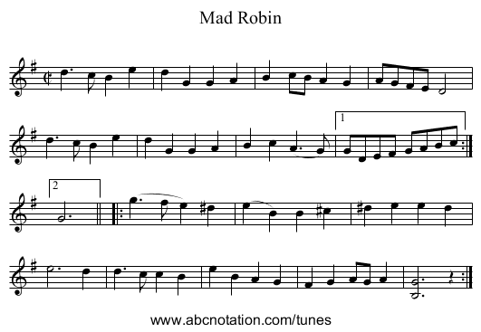 Mad Robin - staff notation
