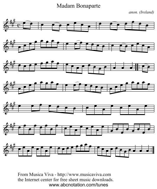 Madam Bonaparte - staff notation