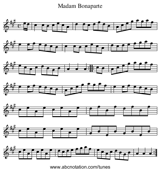 Madam Bonaparte - staff notation
