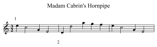 Madam Cabrin's Hornpipe - staff notation