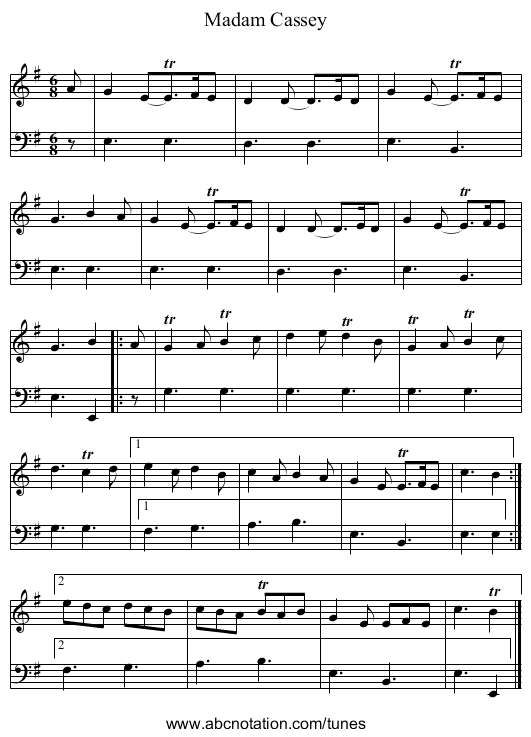 Madam Cassey - staff notation