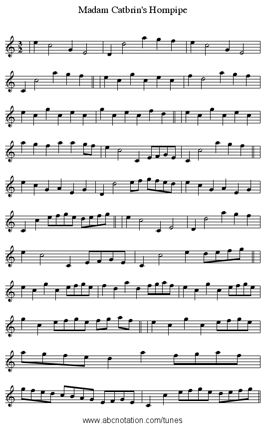Madam Catbrin's Hornpipe - staff notation