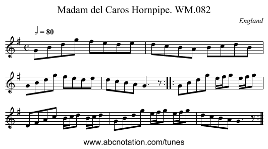 Madam del Caros Hornpipe. WM.082 - staff notation