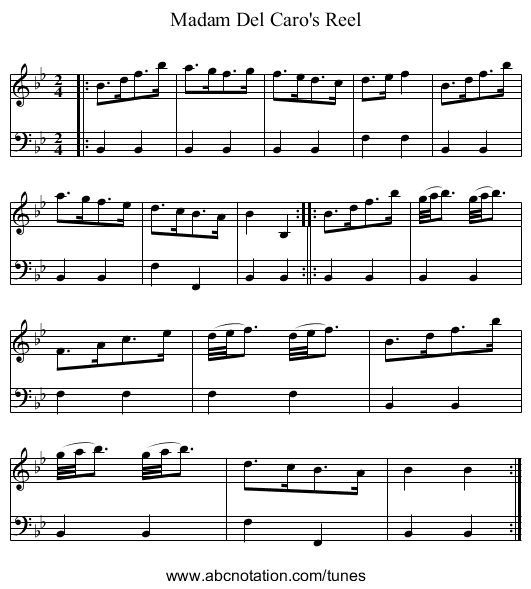 Madam Del Caro's Reel - staff notation