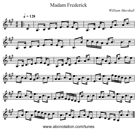 Madam Frederick - staff notation