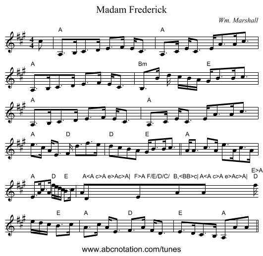 Madam Frederick - staff notation