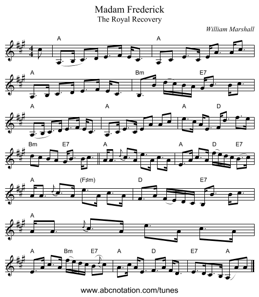 Madam Frederick - staff notation