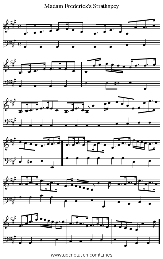 Madam Frederick's Strathspey - staff notation