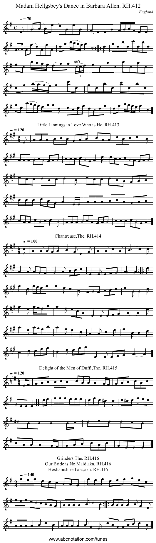 Madam Hellgsbey's Dance in Barbara Allen. RH.412 - staff notation