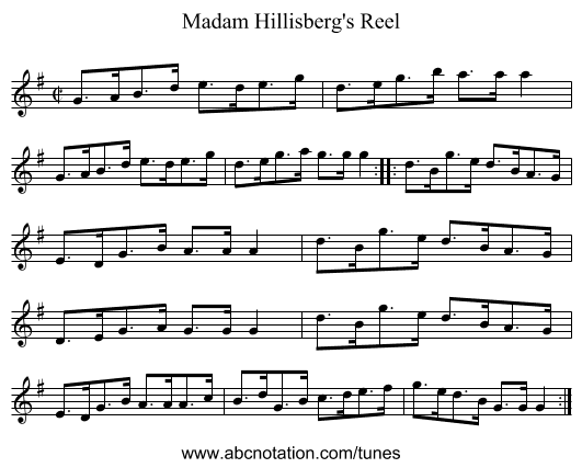 Madam Hillisberg's Reel - staff notation