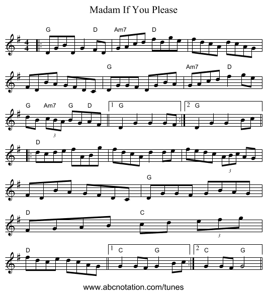 Madam If You Please - staff notation