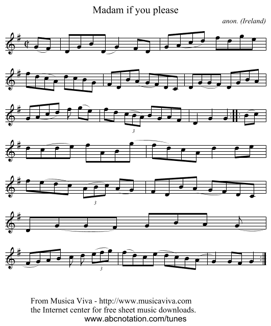 Madam if you please - staff notation