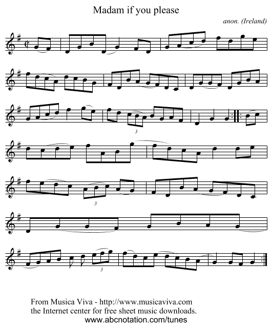 Madam if you please - staff notation