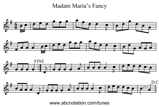 Madam Maria’s Fancy - staff notation