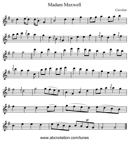Madam Maxwell - staff notation
