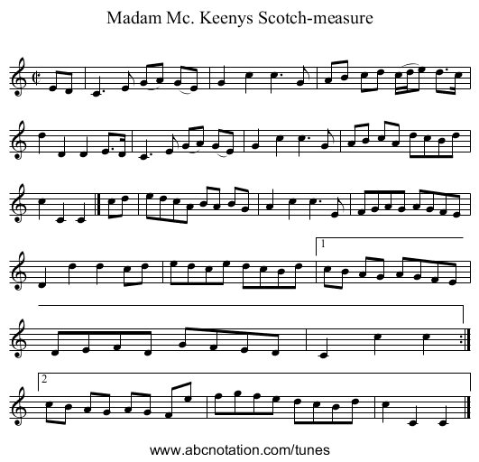Madam Mc. Keenys Scotch-measure - staff notation
