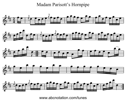 Madam Parisott’s Hornpipe - staff notation