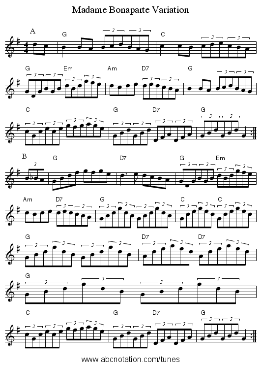 Madame Bonaparte Variation - staff notation