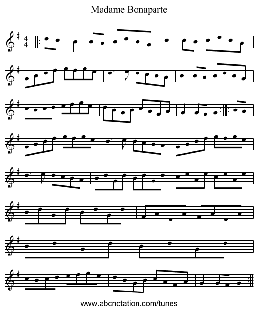 Madame Bonaparte - staff notation
