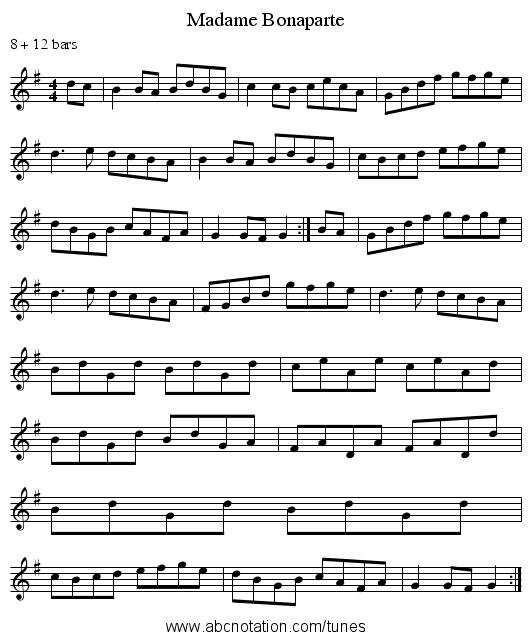 Madame Bonaparte - staff notation