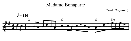 Madame Bonaparte - staff notation