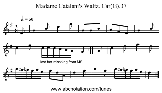Madame Catalani's Waltz. Car(G).37 - staff notation