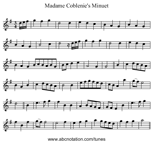 Madame Coblenie's Minuet - staff notation