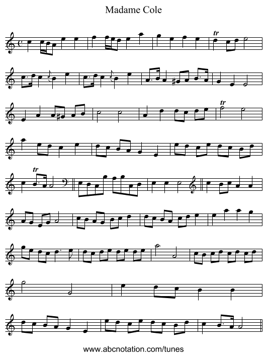 Madame Cole - staff notation