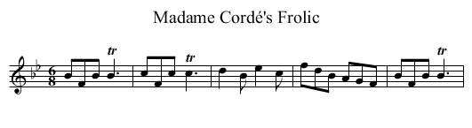 Madame Cordé's Frolic - staff notation