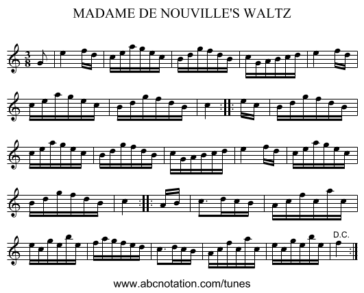 MADAME DE NOUVILLE'S WALTZ - staff notation