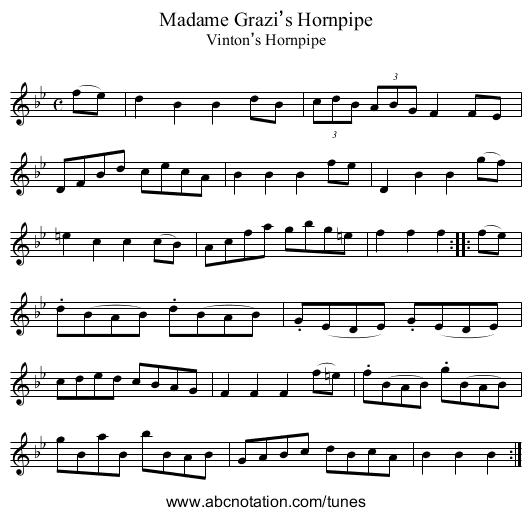 Madame Grazi’s Hornpipe - staff notation