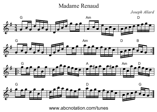Madame Renaud - staff notation
