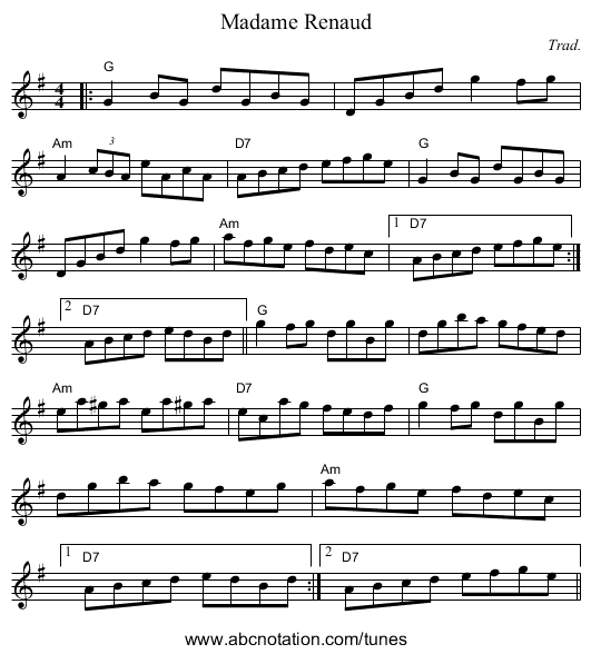 Madame Renaud - staff notation
