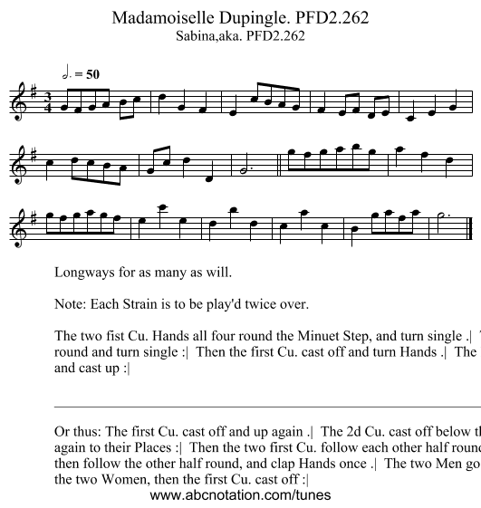 Madamoiselle Dupingle. PFD2.262 - staff notation