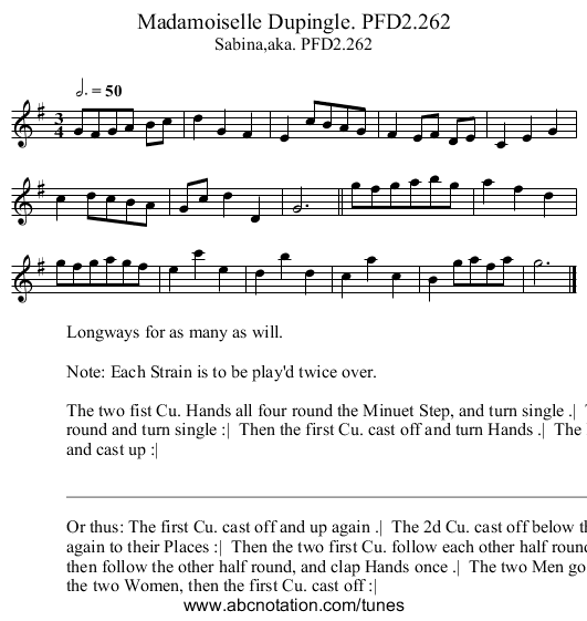 Madamoiselle Dupingle. PFD2.262 - staff notation