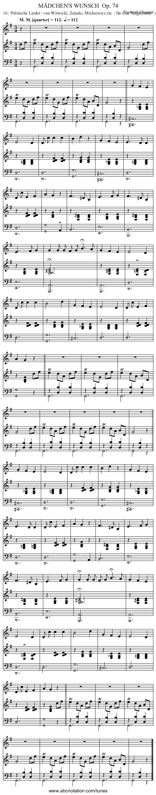 MÄDCHEN'S WUNSCH	 Op. 74 - staff notation